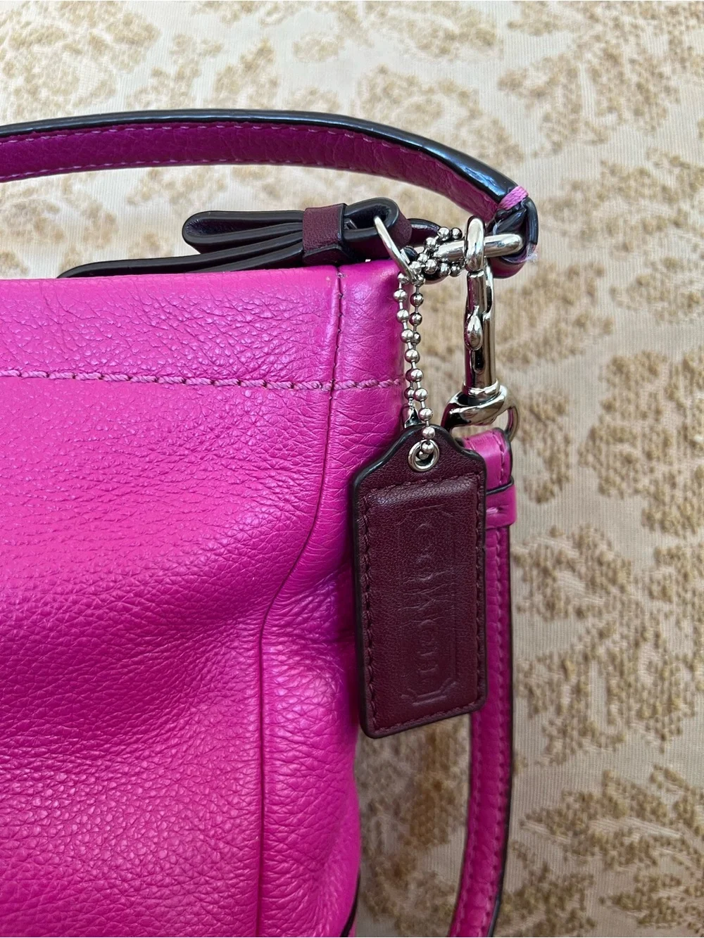 COACH hot pink park pebbled leather mini hobo / crossbody bag